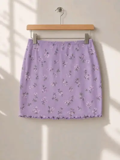 Falda corta lila con estampado floral - miniatura 1