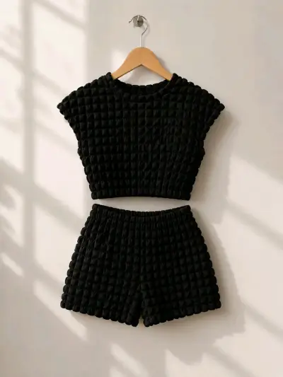 Conjunto de dos piezas negro texturizado mujer - miniatura 1
