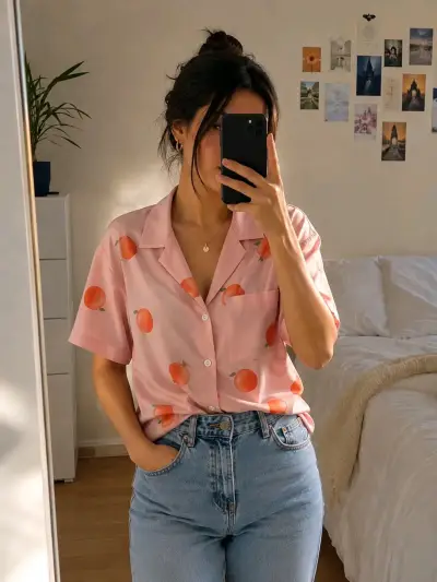 Camisa rosada con estampado  para mujer - miniatura 2