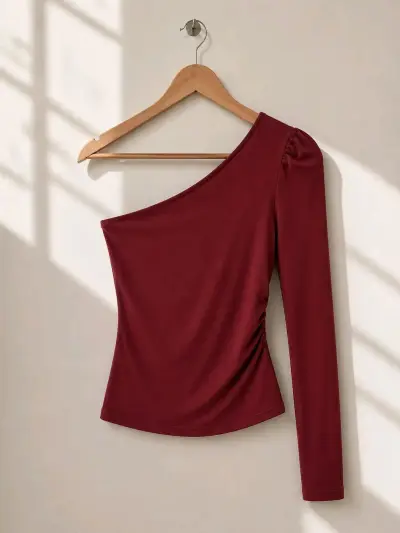 Polera asimétrica burdeos de un solo hombro - miniatura 1