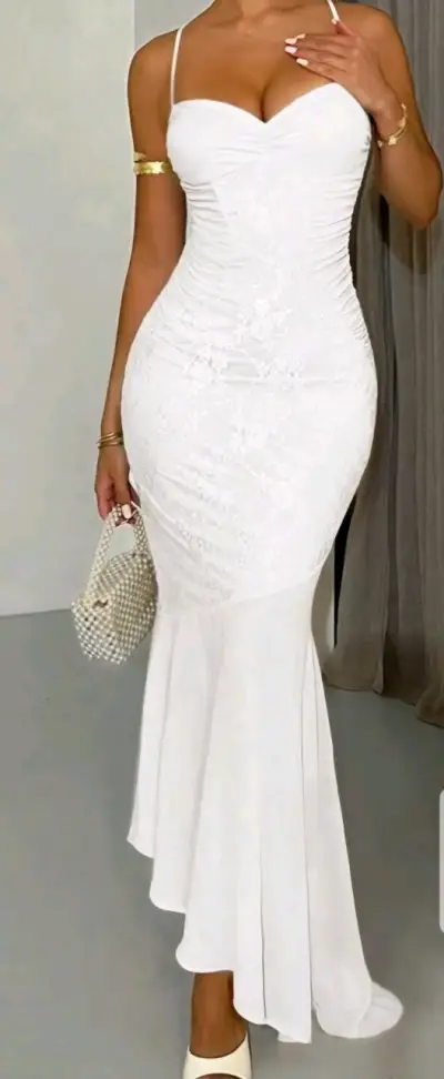 Vestido largo blanco elegante para fiesta - miniatura 1