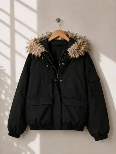 Chaqueta negra con gorro - miniatura 1
