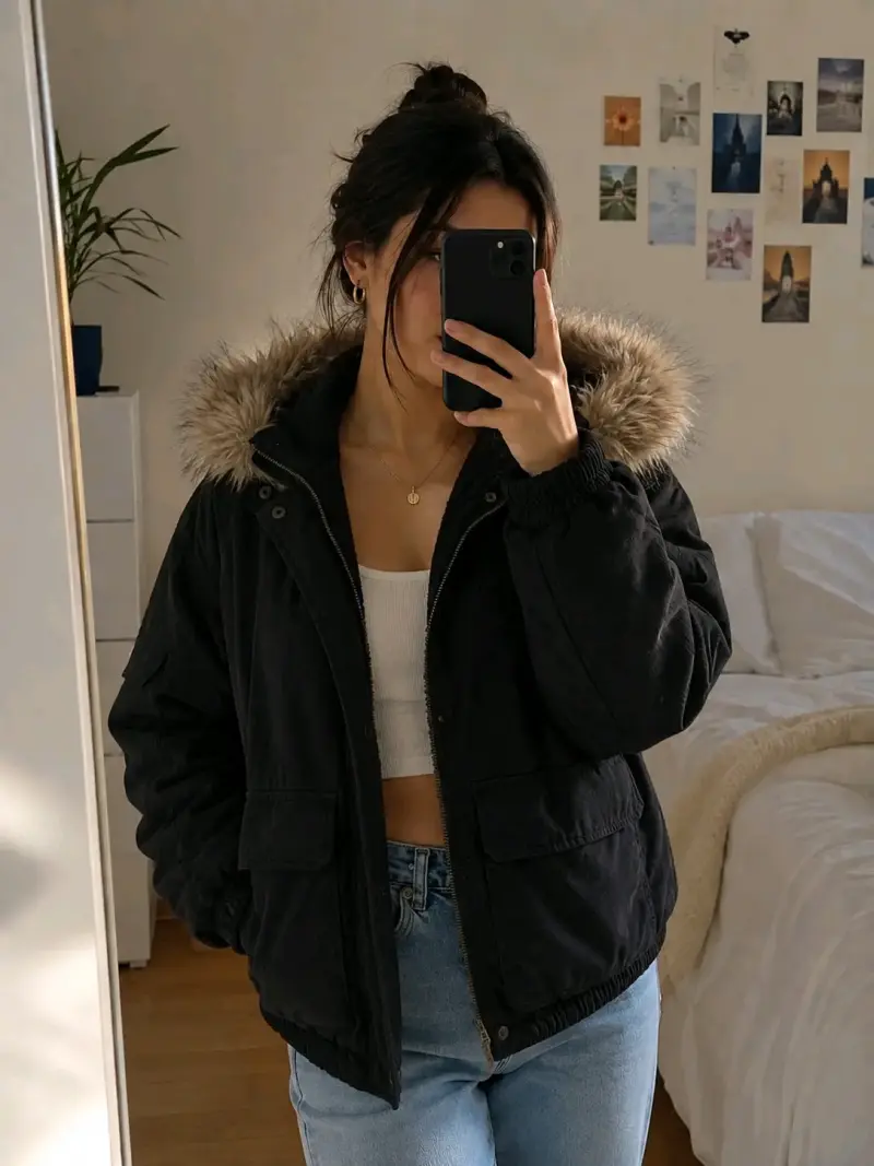 Chaqueta negra con gorro - 2