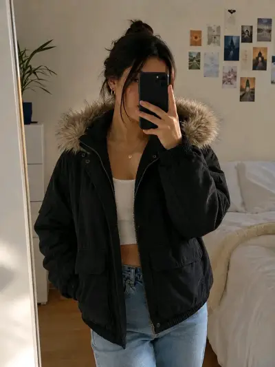 Chaqueta negra con gorro - miniatura 2