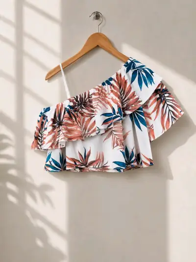 Top de un solo hombro con estampado tropical - miniatura 1