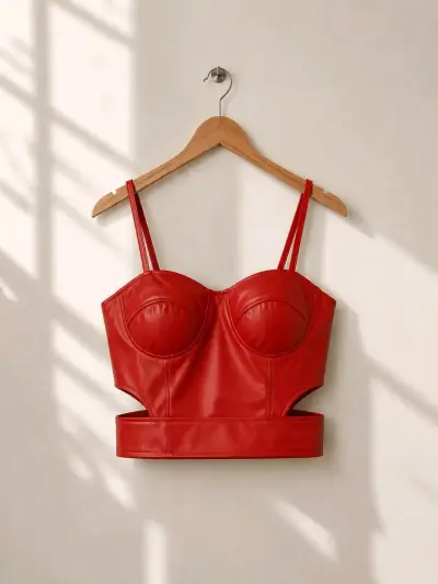 Top corset rojo de cuero sintético - miniatura 1