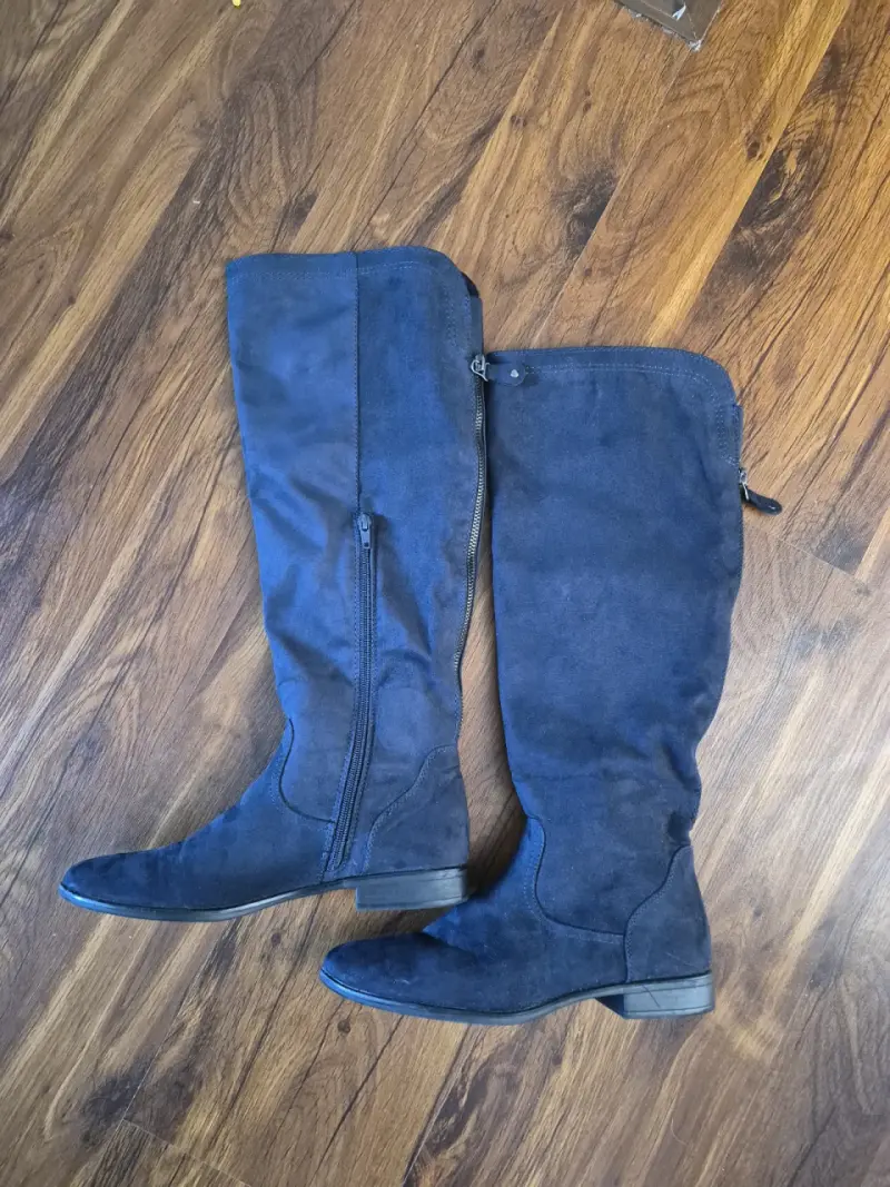 Botas altas de gamuza azul con cierre lateral - 2