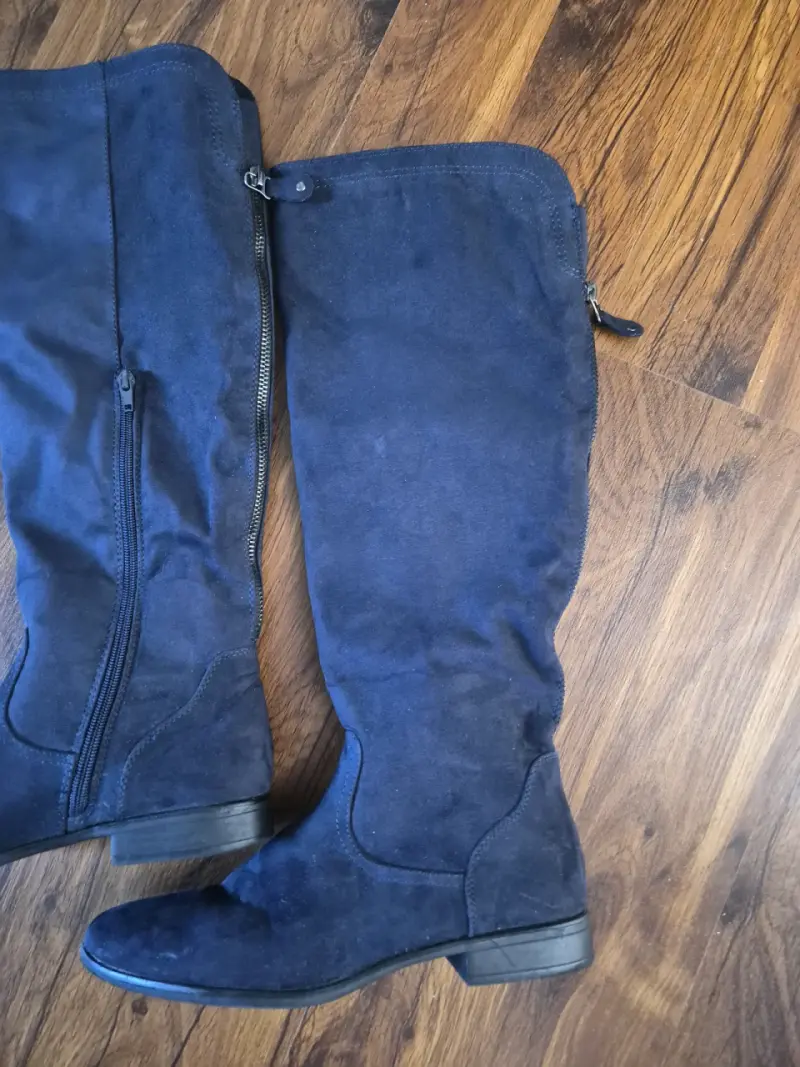 Botas altas de gamuza azul con cierre lateral - 3