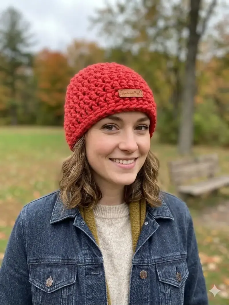 Gorro tejido a mano rojo para invierno - 1