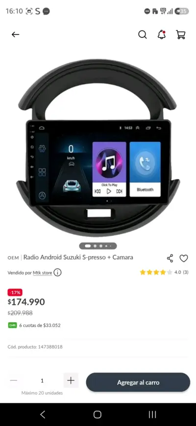 Radio Android 10'' para Suzuki S-presso con Cámara - miniatura 1