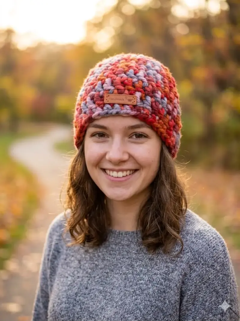 Gorro tejido a mano multicolor para invierno