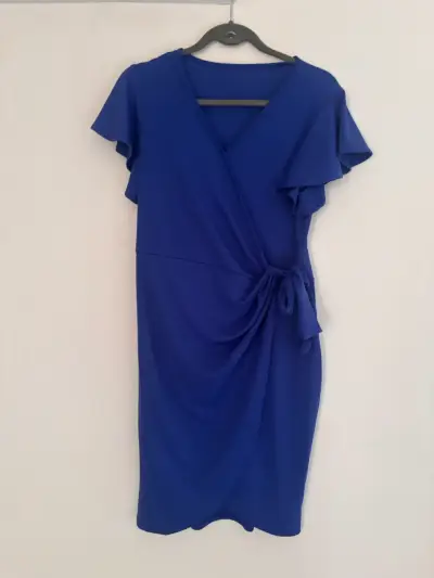 Vestido azul con mangas volantes - miniatura 2