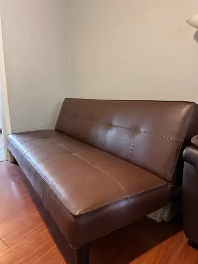Sofá cama de cuero sintético marrón - miniatura 1
