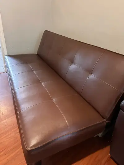 Sofá cama de cuero sintético marrón - miniatura 3