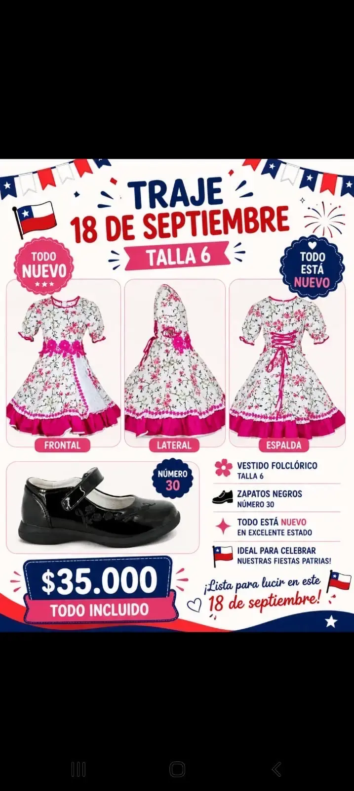 Traje folclórico 18 de septiembre talla 6 a 8 6