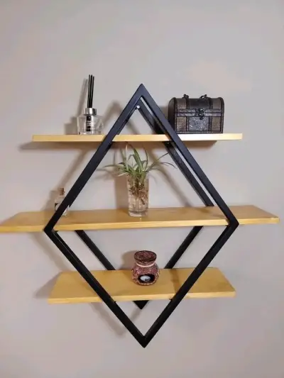 Repisa de pared geométrico de madera y metal - miniatura 1