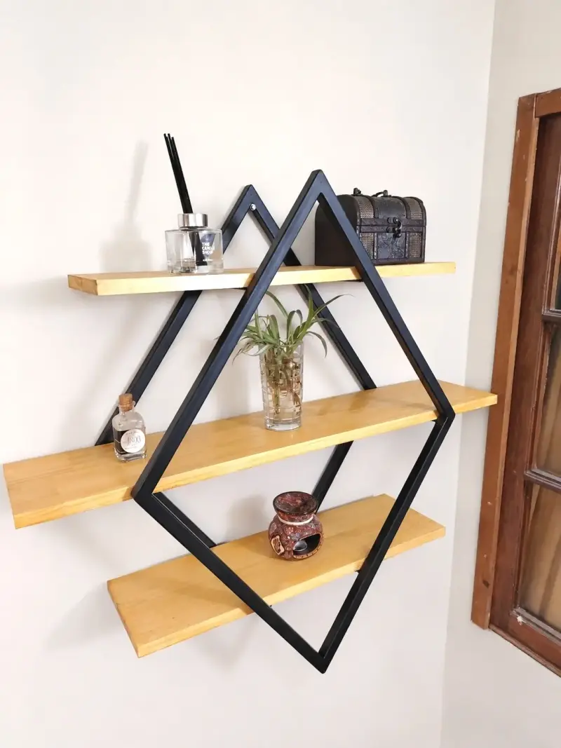 Repisa de pared geométrico de madera y metal - 2