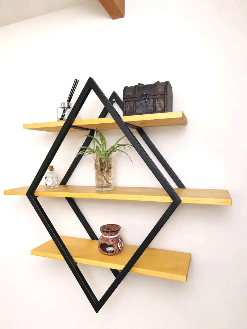 Repisa de pared geométrico de madera y metal - 3
