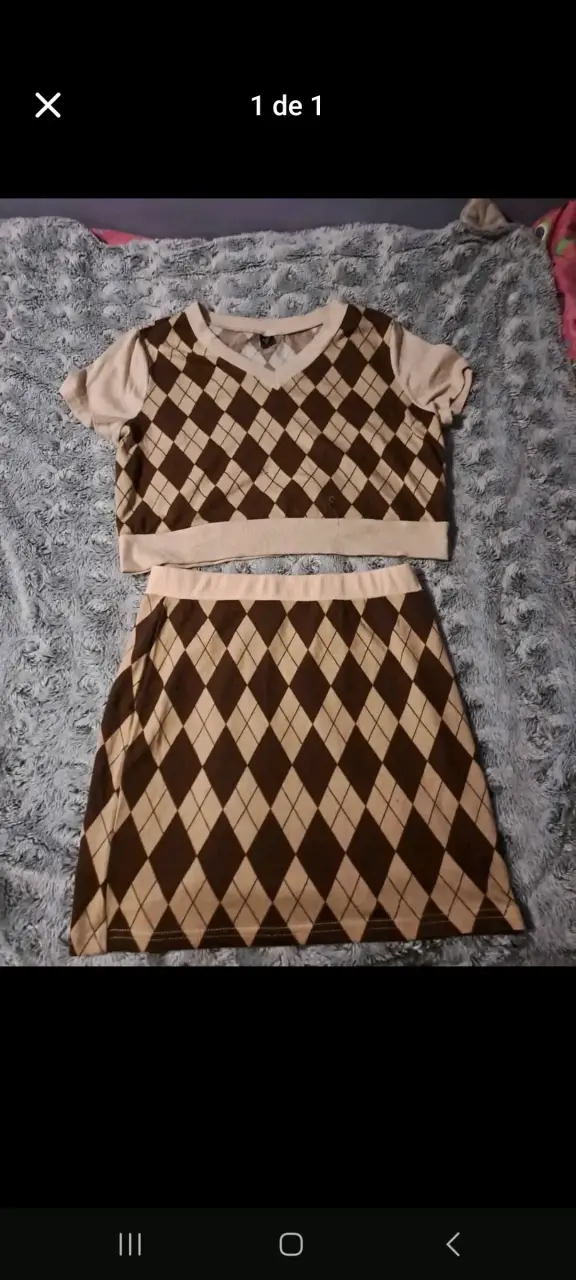 Conjunto de falda y top a cuadros marrón - 3