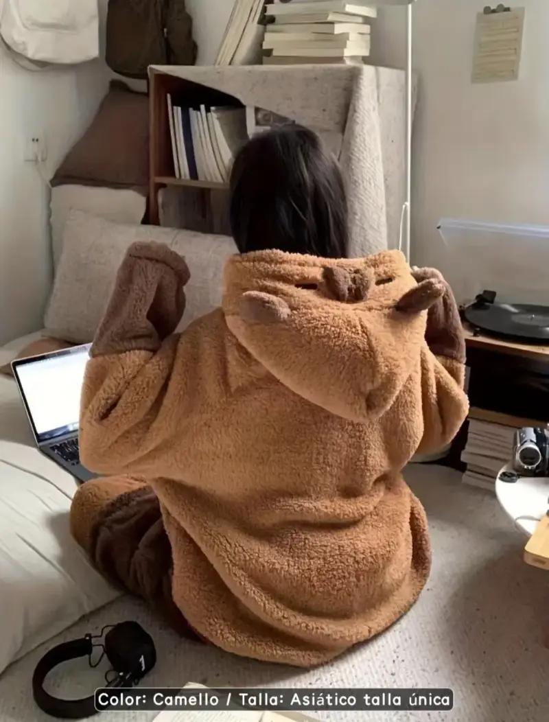 Pijama Entero de Peluche con Capucha de Oso - 3