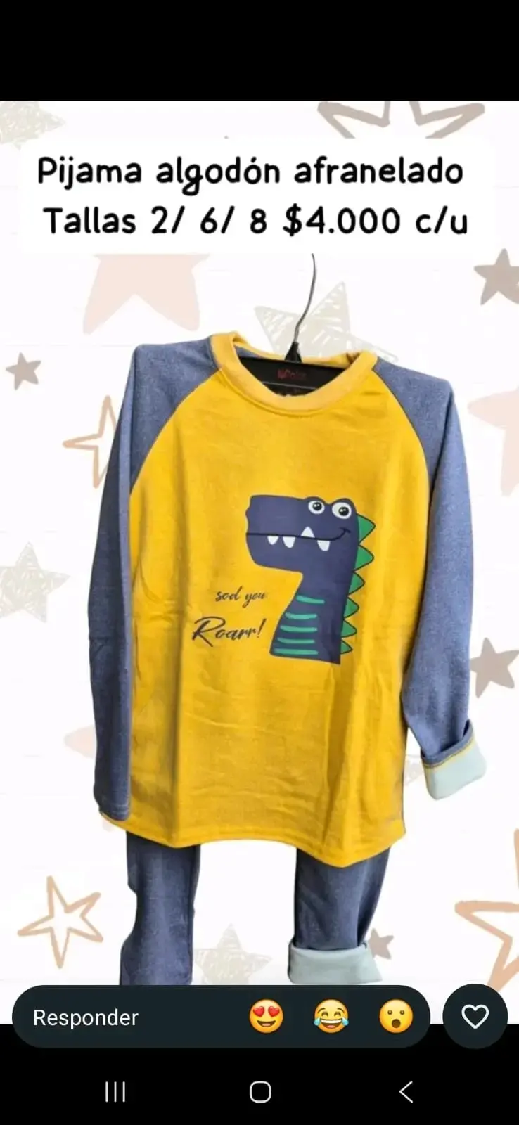 Pijama infantil de algodón afranela con diseño de dinosaurio
