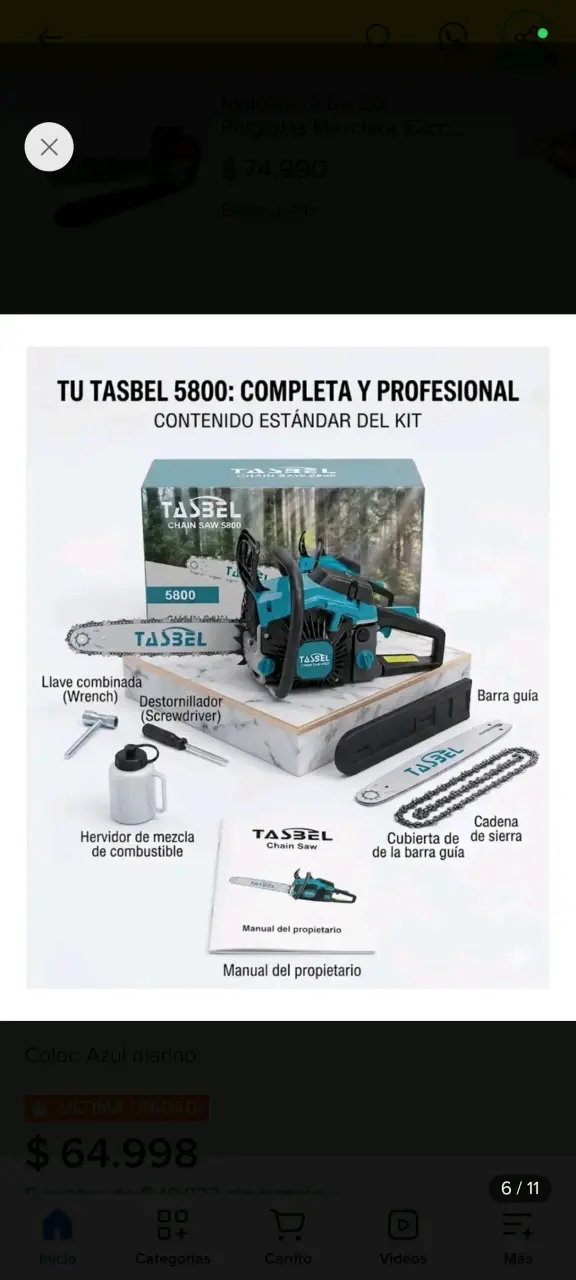 Motosierra Tasbel 5800 completa con accesorios - 2