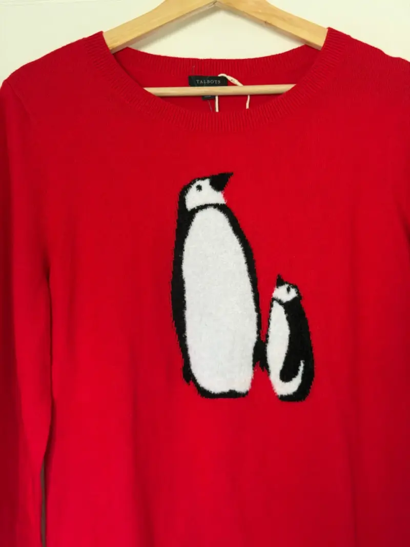 Suéter rojo con diseño de pingüinos para mujer - 2