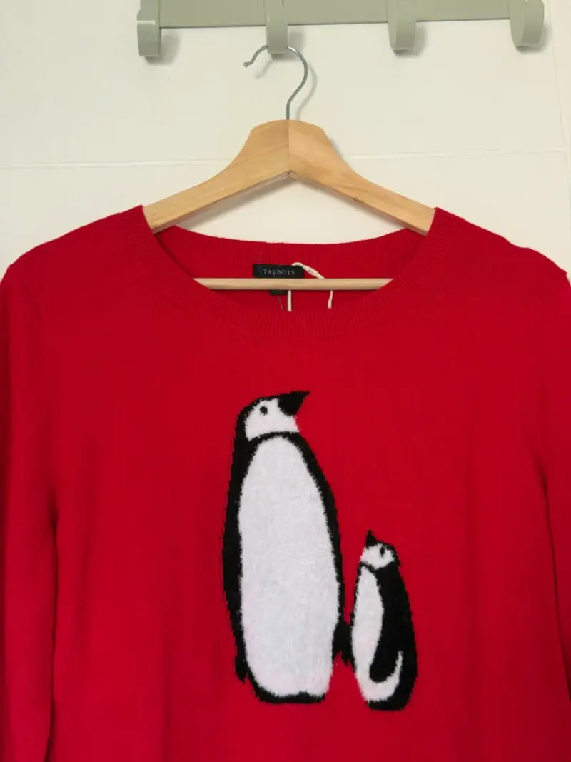 Suéter rojo con diseño de pingüinos para mujer - 3