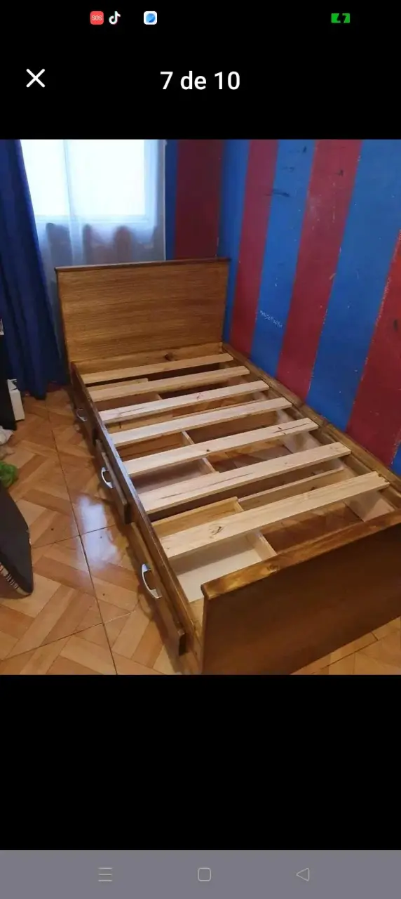 Cama de madera individual con cabecera - 3