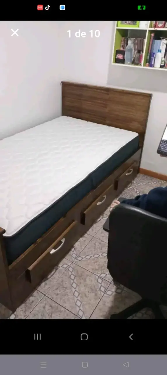 Cama de madera individual con cabecera - 5