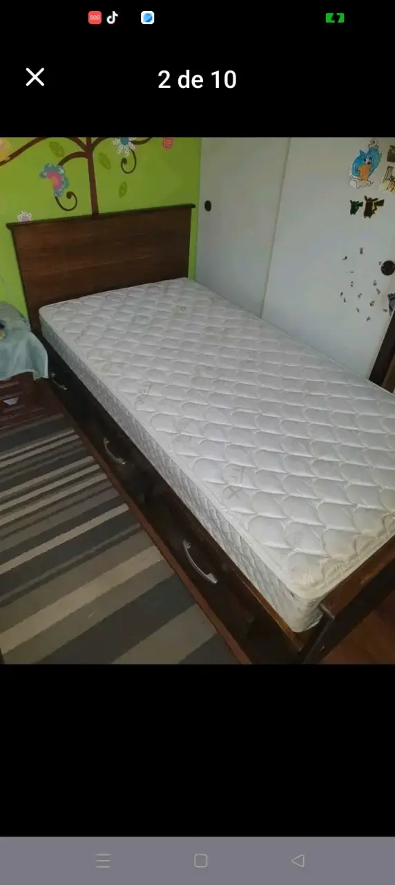 Cama de madera individual con cabecera - 6