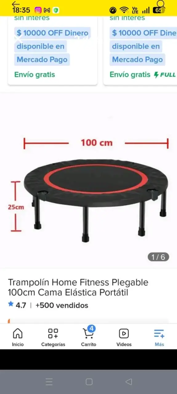 Trampolín Fitness Plegable 100cm Portátil - 1