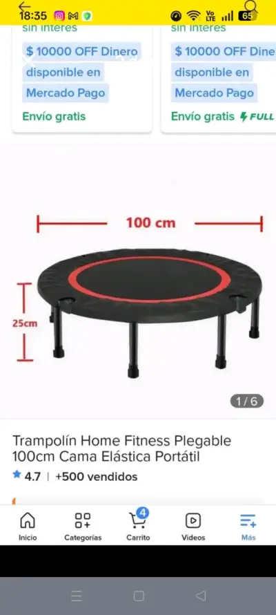Trampolín Fitness Plegable 100cm Portátil - miniatura 1