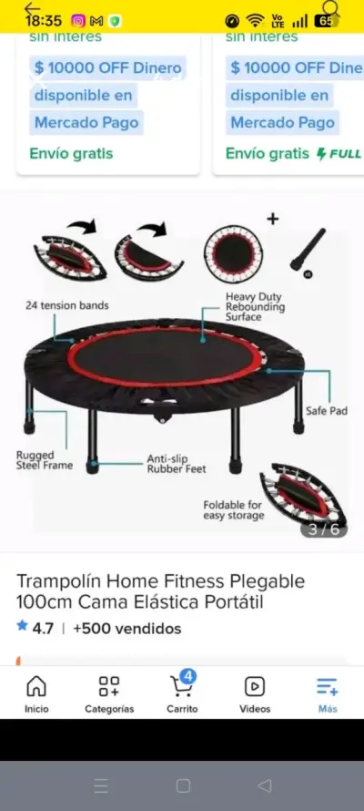 Trampolín Fitness Plegable 100cm Portátil - miniatura 4
