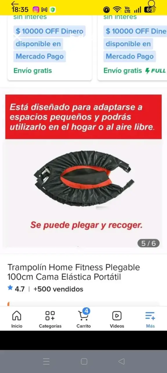 Trampolín Fitness Plegable 100cm Portátil - 5