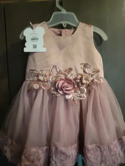 Vestido de fiesta para niña rosa con flores - miniatura 1