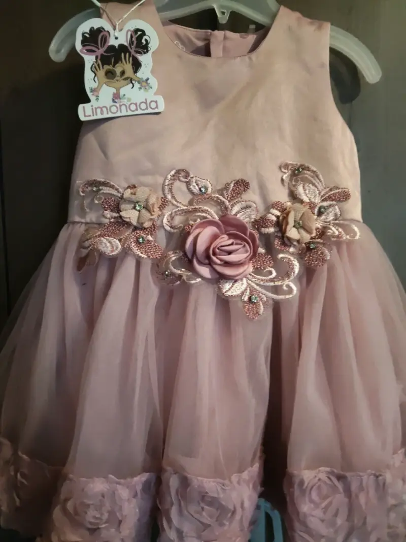 Vestido de fiesta para niña rosa con flores - 2