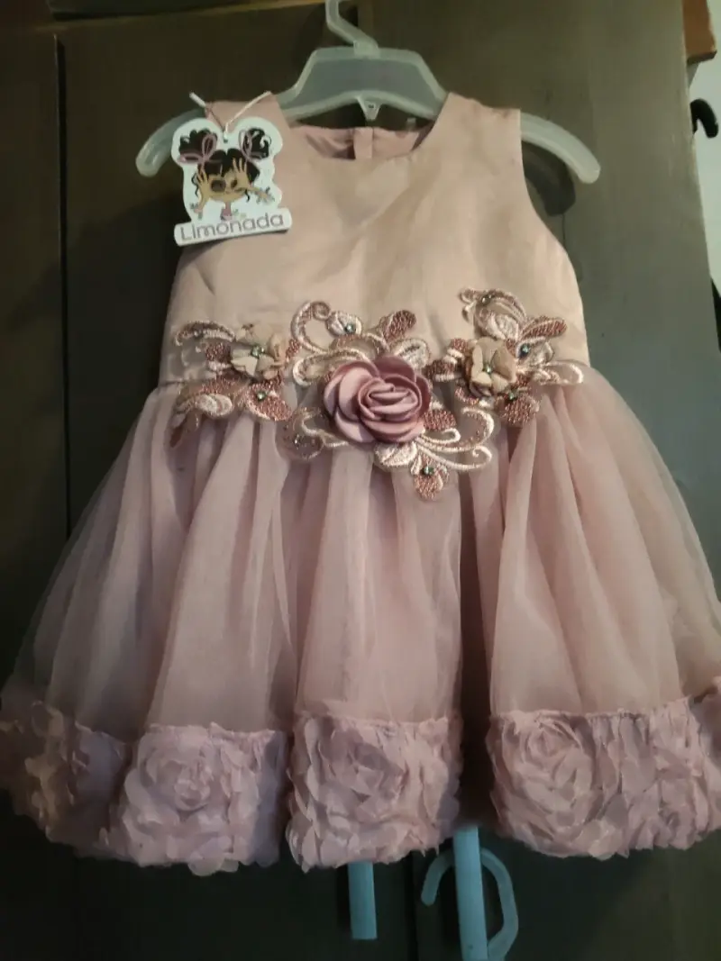 Vestido de fiesta para niña rosa con flores - 3