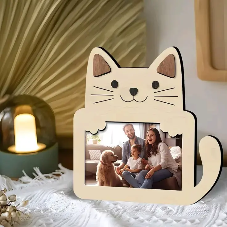 Portarretratos de madera con diseño de gato - 1