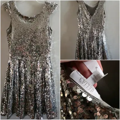 Vestido de lentejuelas plateado elegante - miniatura 1