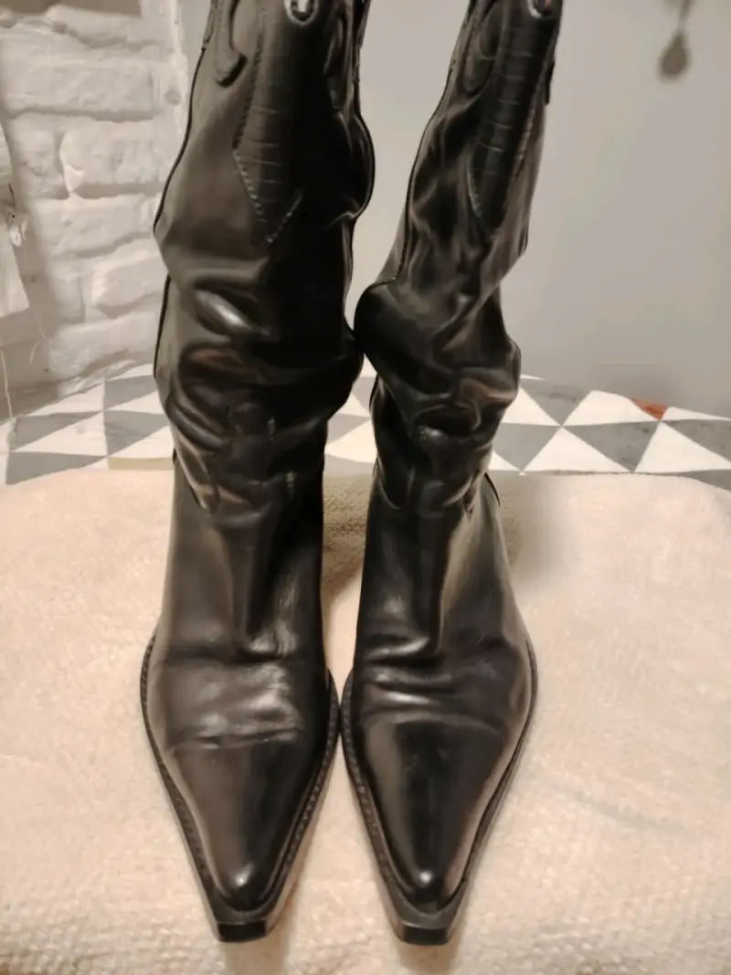 Botas vaqueras de cuero negro para mujer - 2