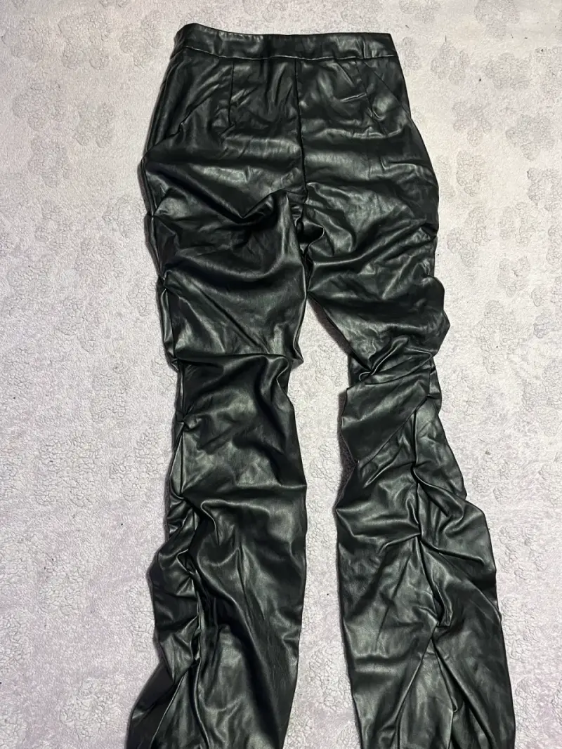 Pantalones de cuero sintético negro para mujer - 2