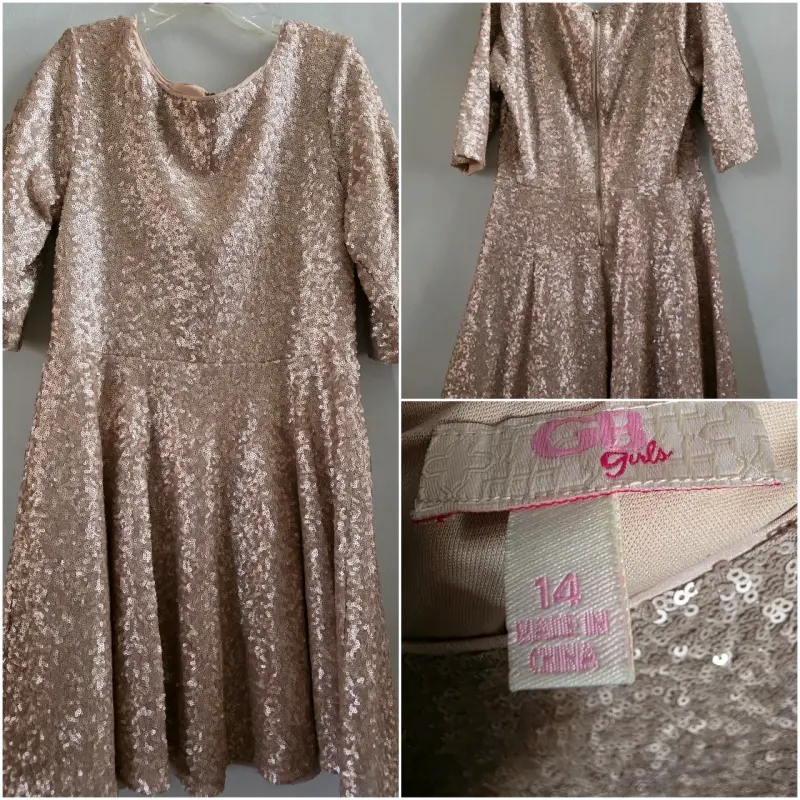 Vestido de lentejuelas dorado para niña talla 14 - 2
