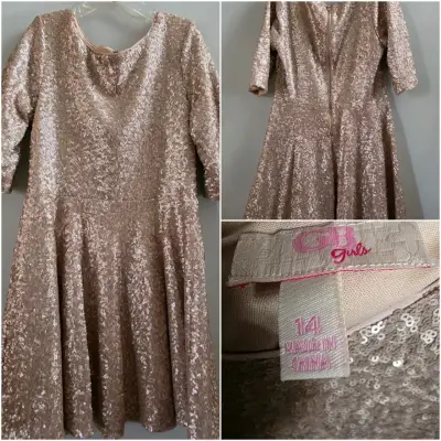 Vestido de lentejuelas dorado para niña talla 14 - miniatura 2