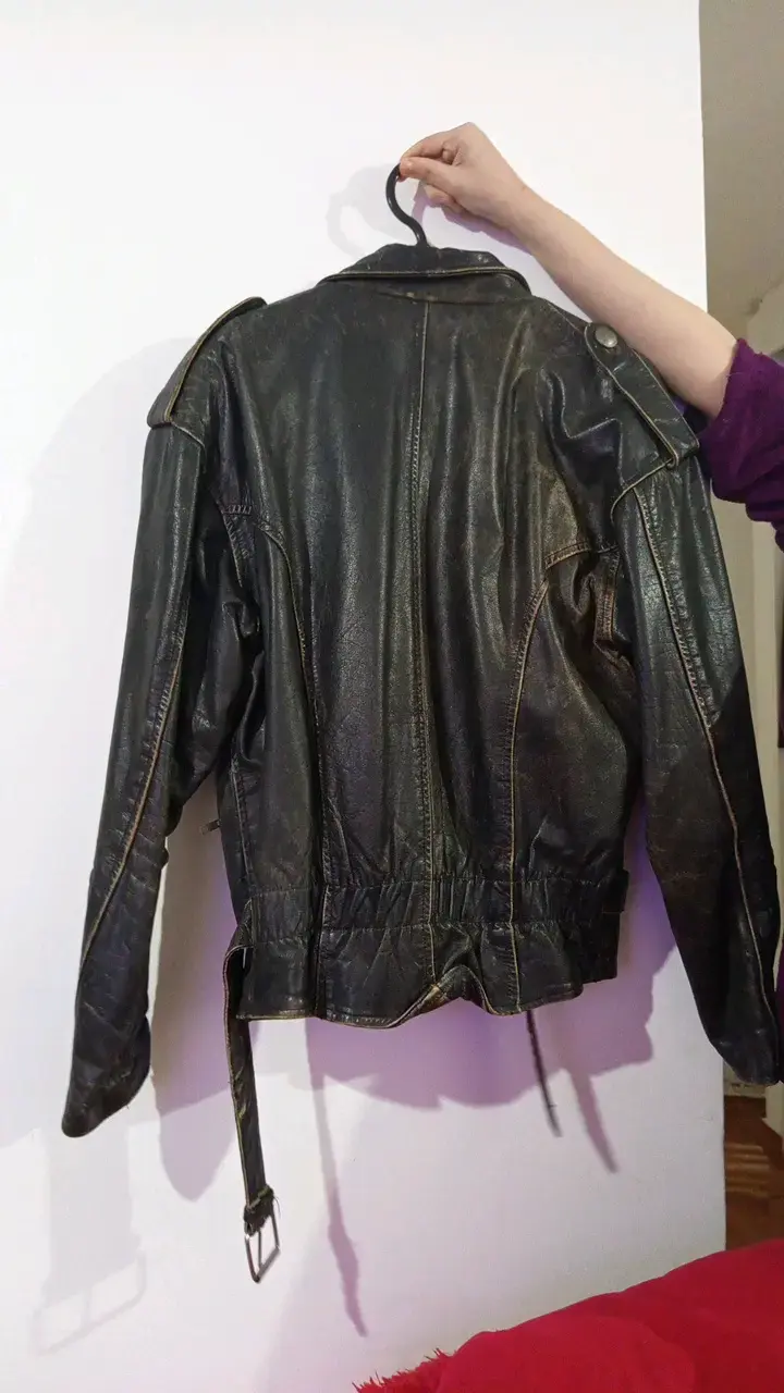 Chaqueta de cuero negra estilo motociclista - 2
