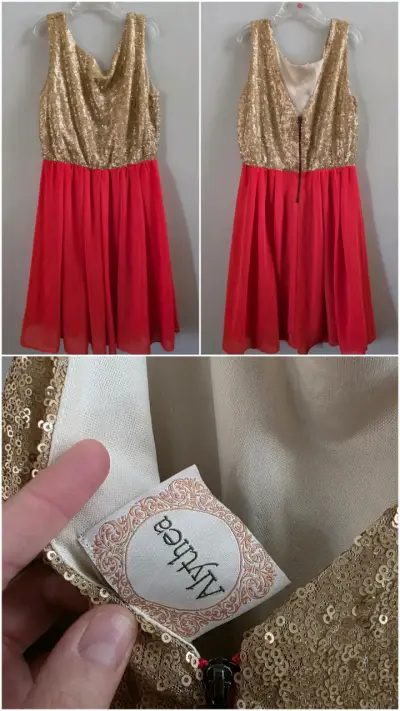 Vestido de fiesta dorado y naranjo lentejuelas Aly - miniatura 1