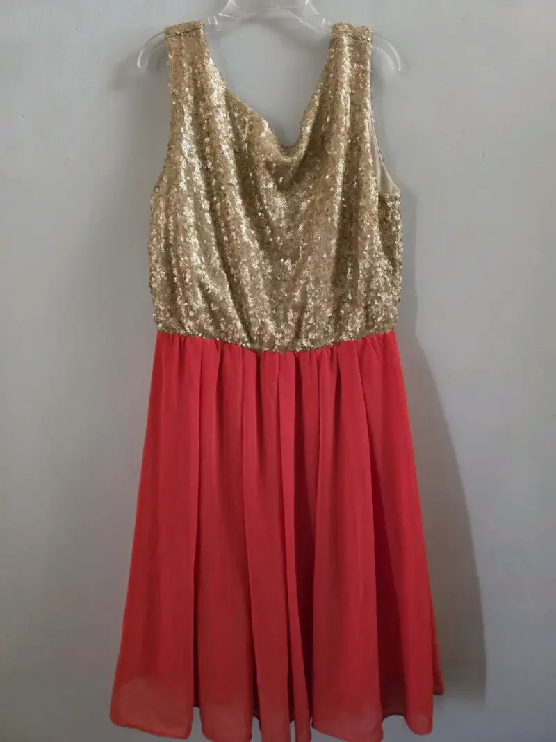 Vestido de fiesta dorado y naranjo lentejuelas Aly - 2