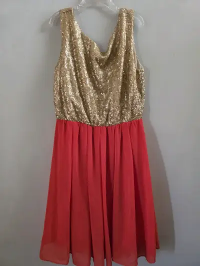Vestido de fiesta dorado y naranjo lentejuelas Aly - miniatura 2