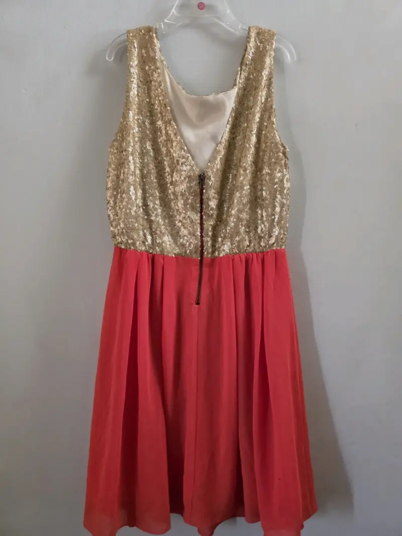 Vestido de fiesta dorado y naranjo lentejuelas Aly - 3