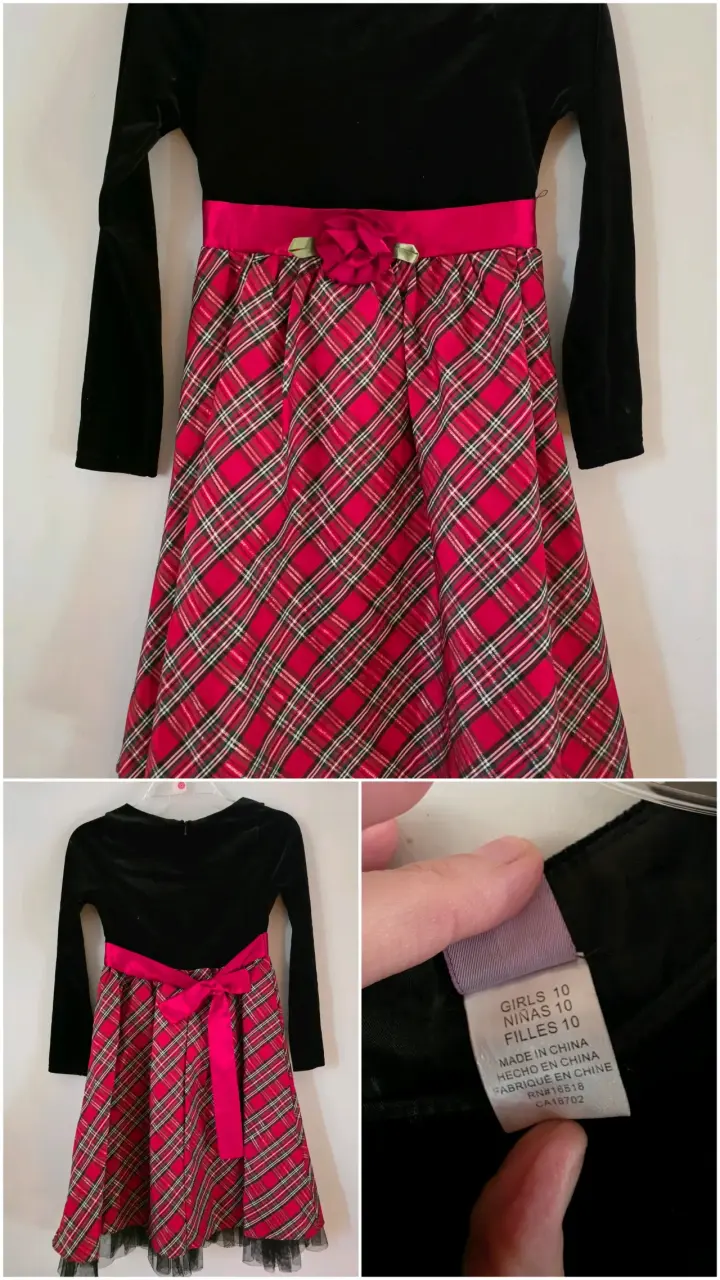 Vestido de niña con diseño escocés y lazo - 1